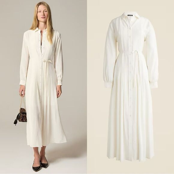 NWT J CREW Drapey pleated shirtdress in Ivory - Picture 1 of 6